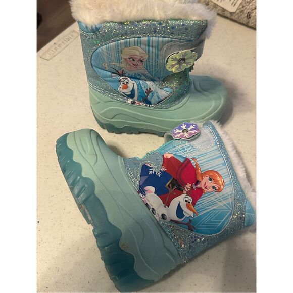 Disney Frozen Light Up Multicolor Ana Elsa Faux Fur Lined Winter Boots Size 8 - Picture 1 of 8
